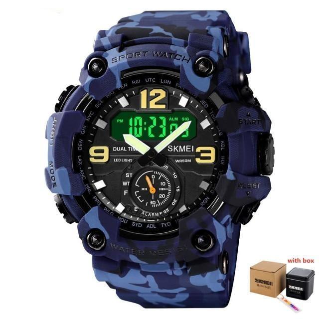 NEW Japan Movement 3 Time Dual Display Analog LED Electronic Quartz Wristwatch Military Men Sports Watches Relogio Masculino Military Watch Outdoor LED Stopwatch Digital Electronic Watches Large Dual Display Waterproof Tactical Army Watches for Men