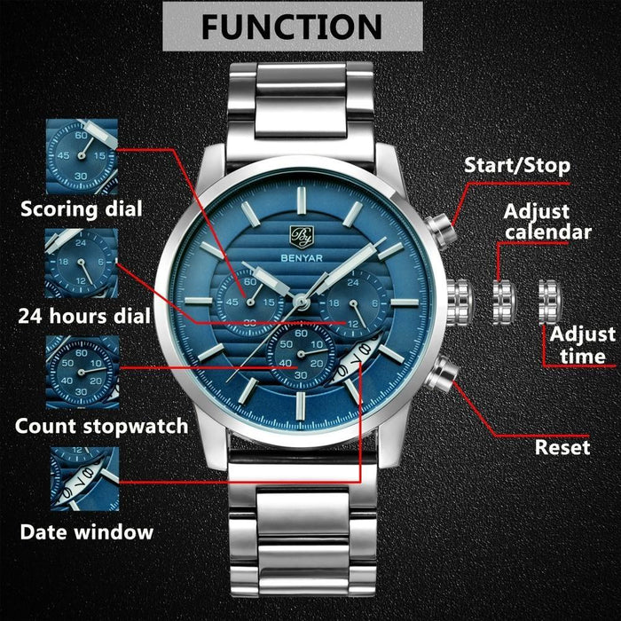 Sport Business Chronograph Steel Men Watches Top Luxury Quartz Male Analog Fashion Watchwrist