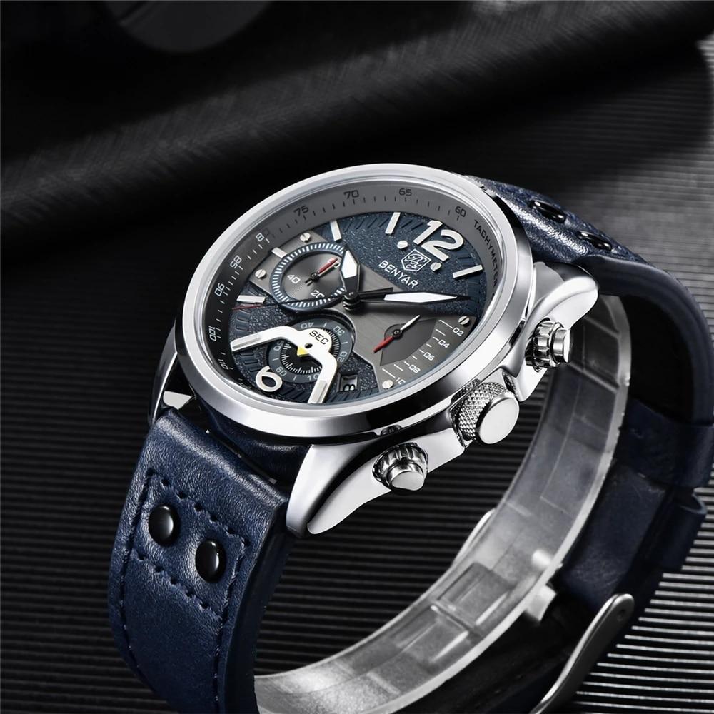 New Men Watch Top Sport Design Waterproof Men Quartz Military Wristwatch  Leather Strap Analog Men Watch