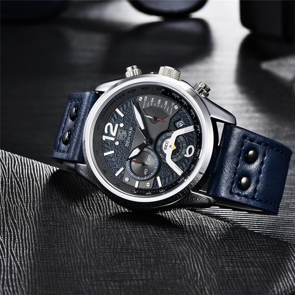 New Men Watch Top Sport Design Waterproof Men Quartz Military Wristwatch  Leather Strap Analog Men Watch