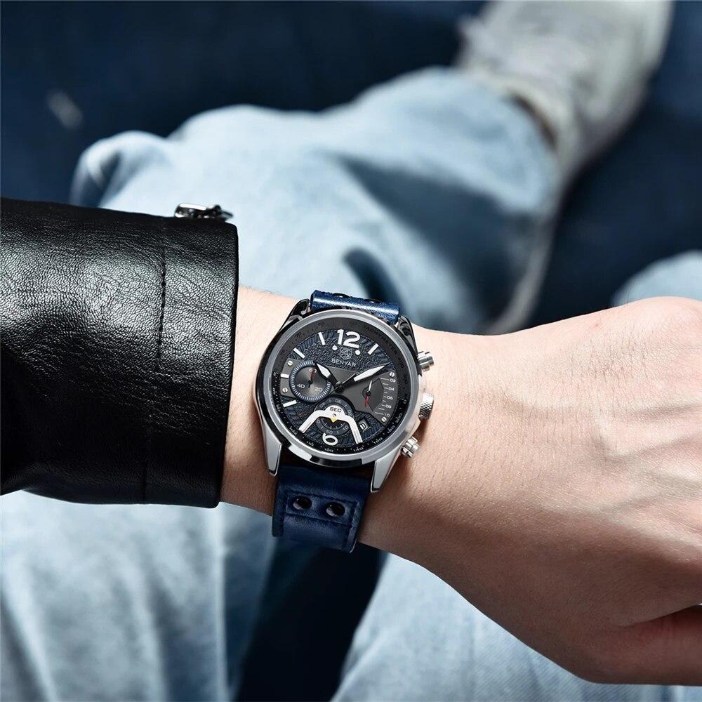 New Men Watch Top Sport Design Waterproof Men Quartz Military Wristwatch  Leather Strap Analog Men Watch