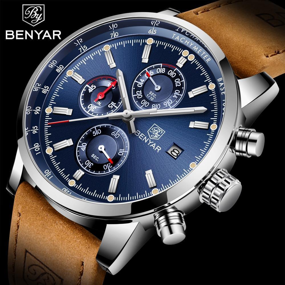 Stylish Wrist Watch For Men Genuine Leather Strap Watch Perfect Quartz Movement And Scratch Resistant Analog Chronograph Business Watches