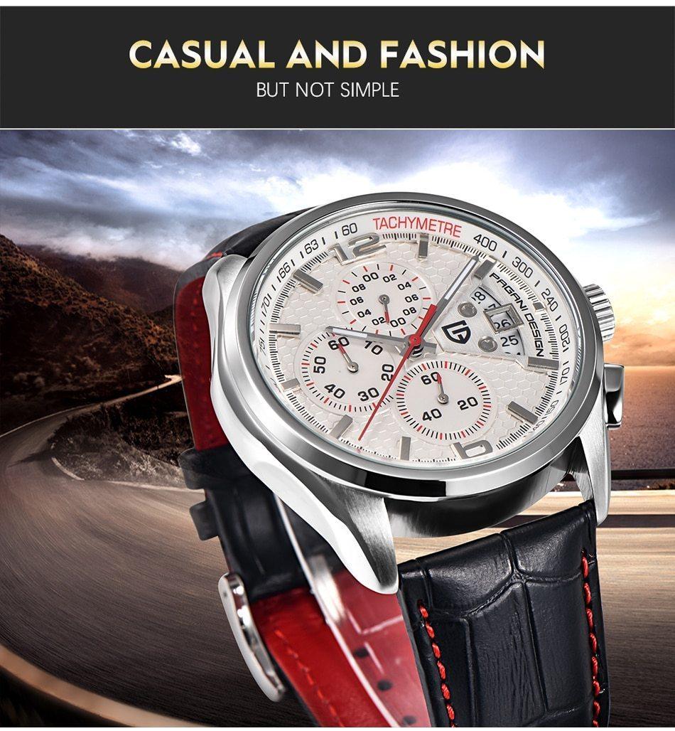 Multifunction Luxury Mens Watches Quartz Chronograph Sport Design Leather Band Strap Comfortable Wrist Watch For Men