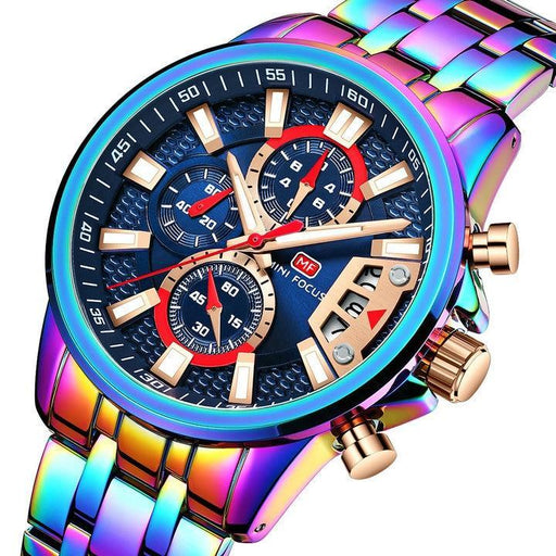 Sport Multifunctional Luxury Mens Watch Quartz Waterproof Colorful Analog Wristwatch Elegant Stainless Steel Design