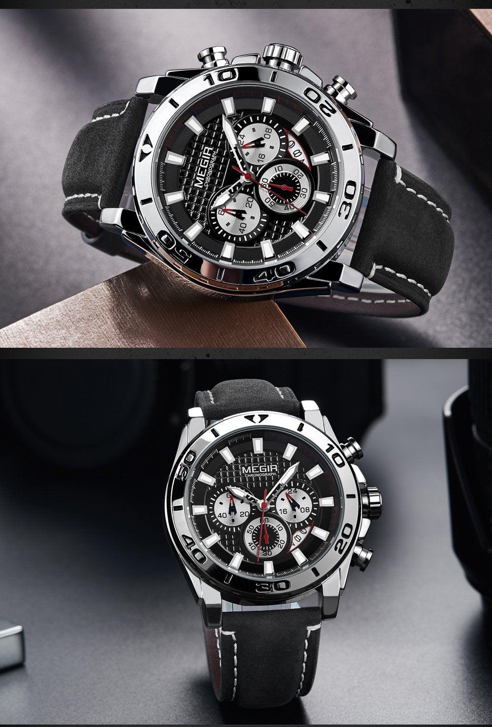 Men's Sports Multifunctional Quartz Watches Elegant Leather Strap Waterproof Modern Wristwatch For Men