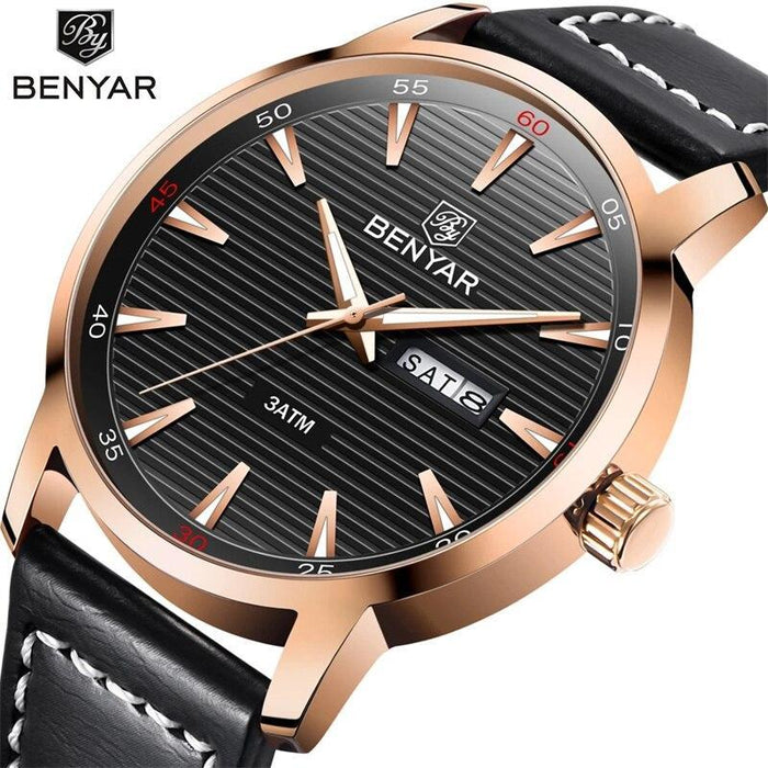 New Black Casual Fashion Simple Men's Watch Analog Quartz Waterproof Luxury Leather Strap Men Elegant Watch