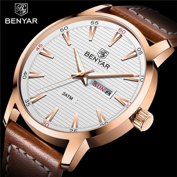 New Black Casual Fashion Simple Men's Watch Analog Quartz Waterproof Luxury Leather Strap Men Elegant Watch