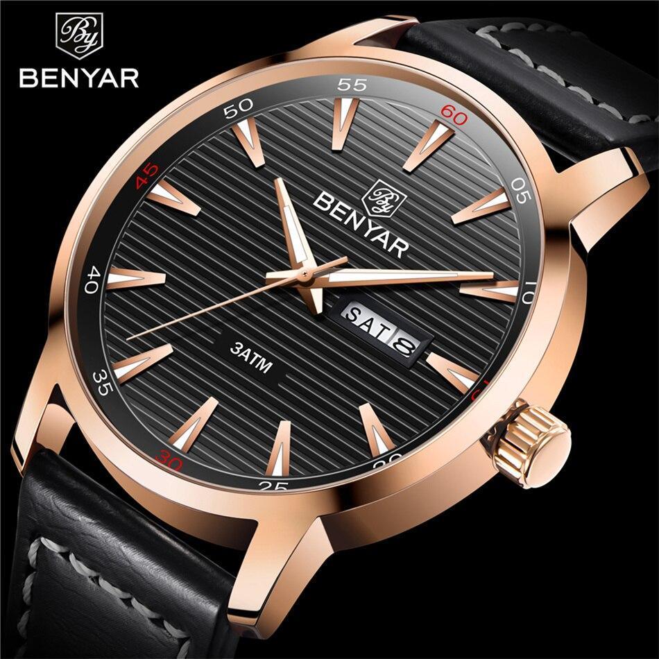 New Black Casual Fashion Simple Men's Watch Analog Quartz Waterproof Luxury Leather Strap Men Elegant Watch