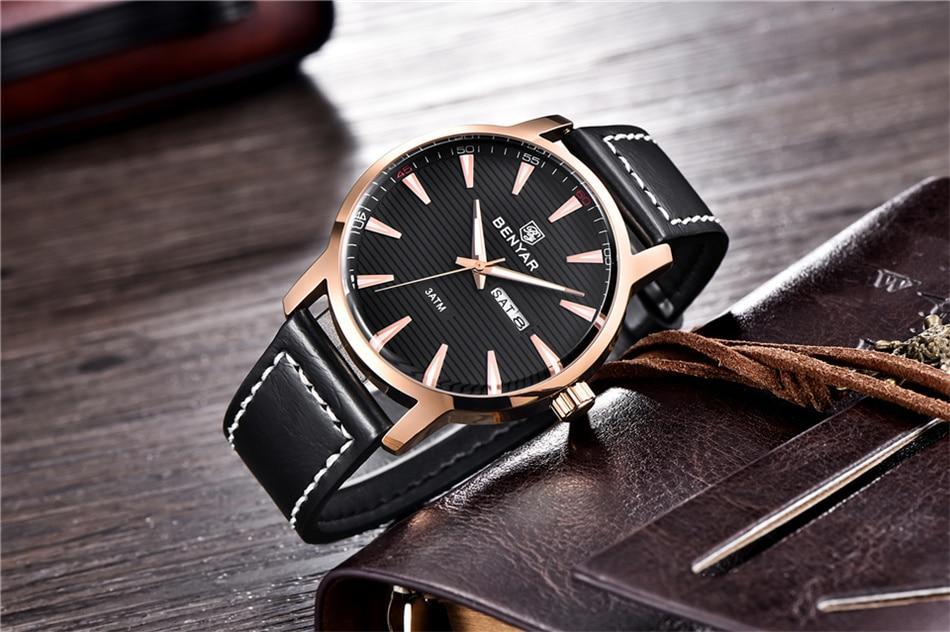 New Black Casual Fashion Simple Men's Watch Analog Quartz Waterproof Luxury Leather Strap Men Elegant Watch