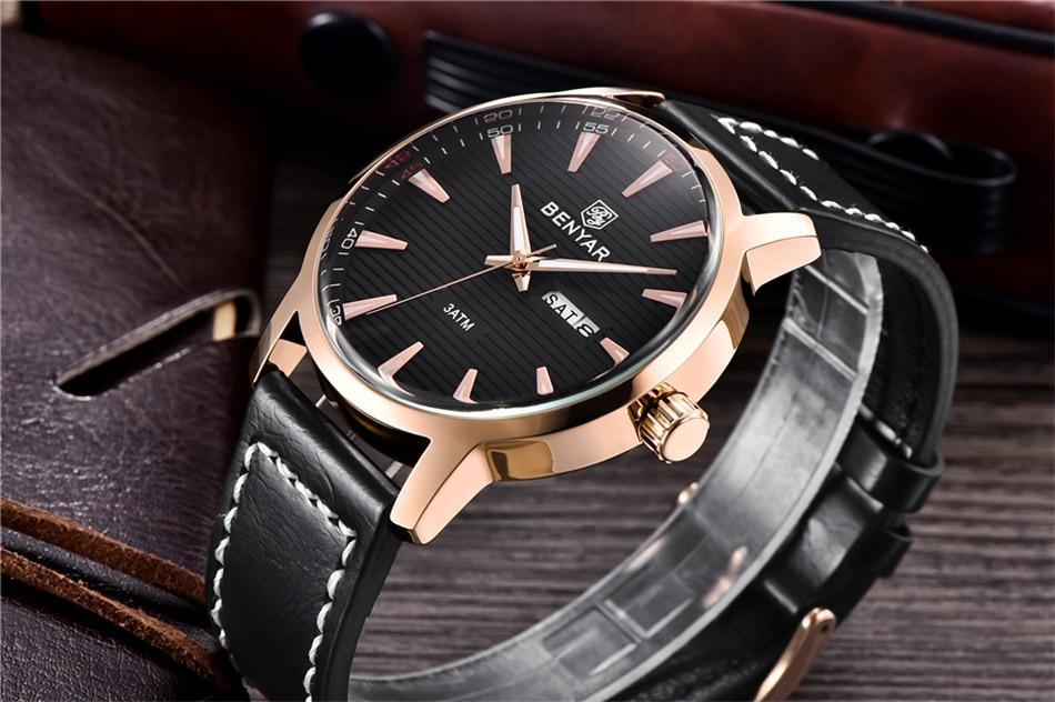 New Black Casual Fashion Simple Men's Watch Analog Quartz Waterproof Luxury Leather Strap Men Elegant Watch