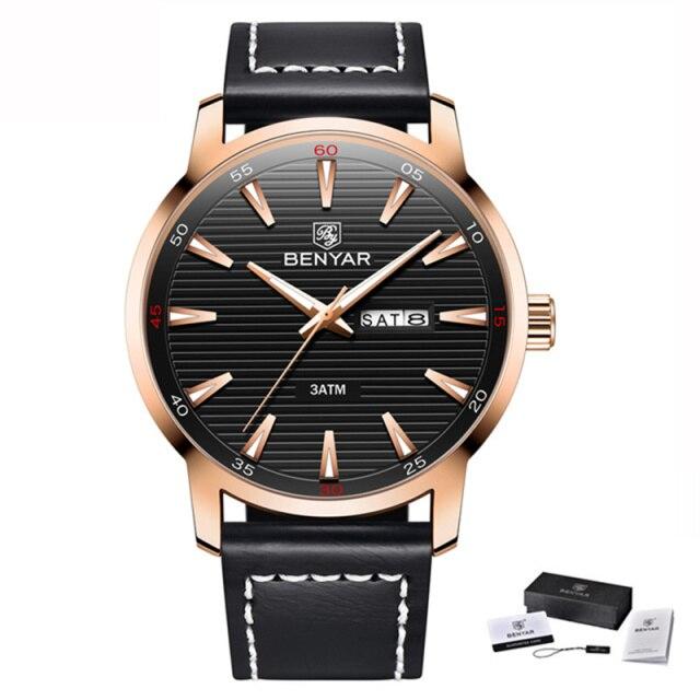 New Black Casual Fashion Simple Men's Watch Analog Quartz Waterproof Luxury Leather Strap Men Elegant Watch