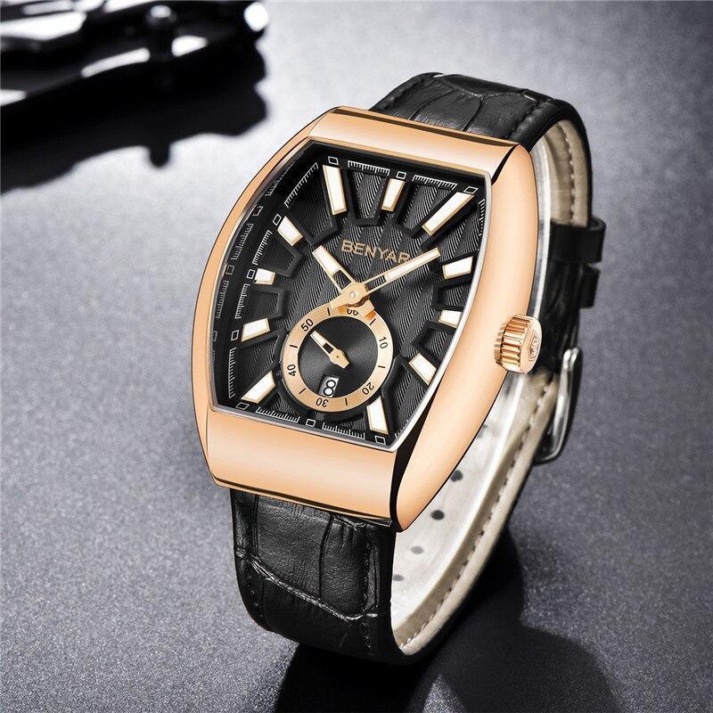 New Quartz Business Mens Luxury Watch Classic Retro Rectangle Analog Waterproof Fashion Leather Strap Wrist Watch