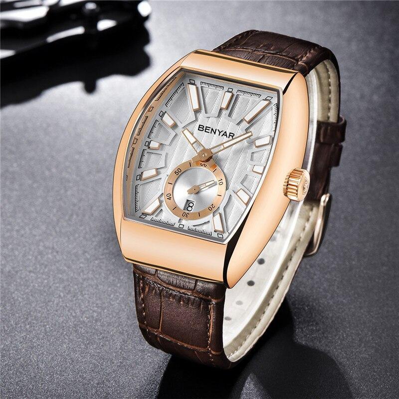 New Quartz Business Mens Luxury Watch Classic Retro Rectangle Analog Waterproof Fashion Leather Strap Wrist Watch