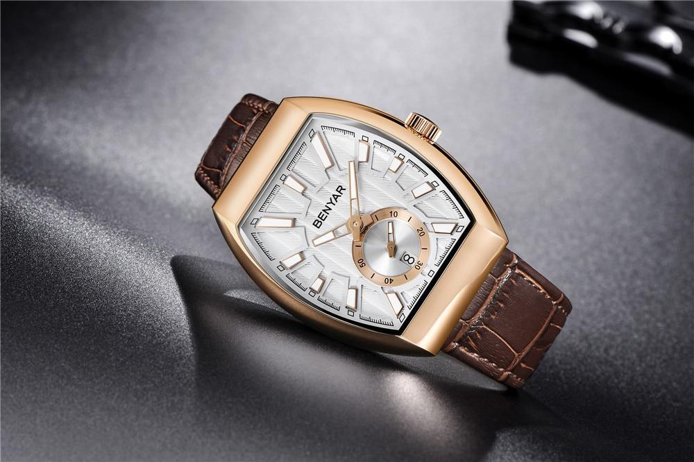 New Quartz Business Mens Luxury Watch Classic Retro Rectangle Analog Waterproof Fashion Leather Strap Wrist Watch