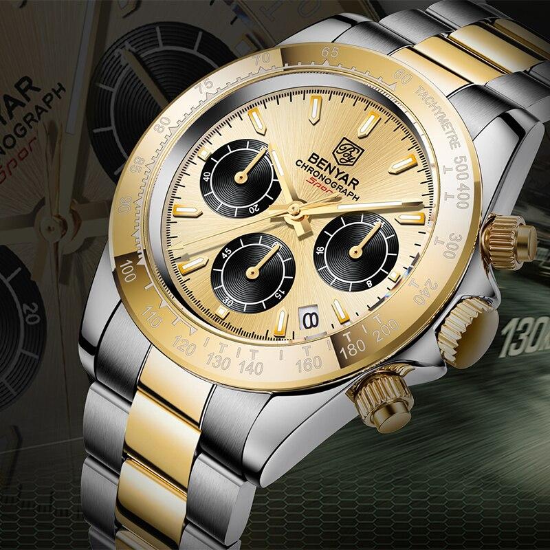 Stainless Steel Sports Men Watch Waterproof Business Chronograph Men Quartz Elegant Design Wristwatches