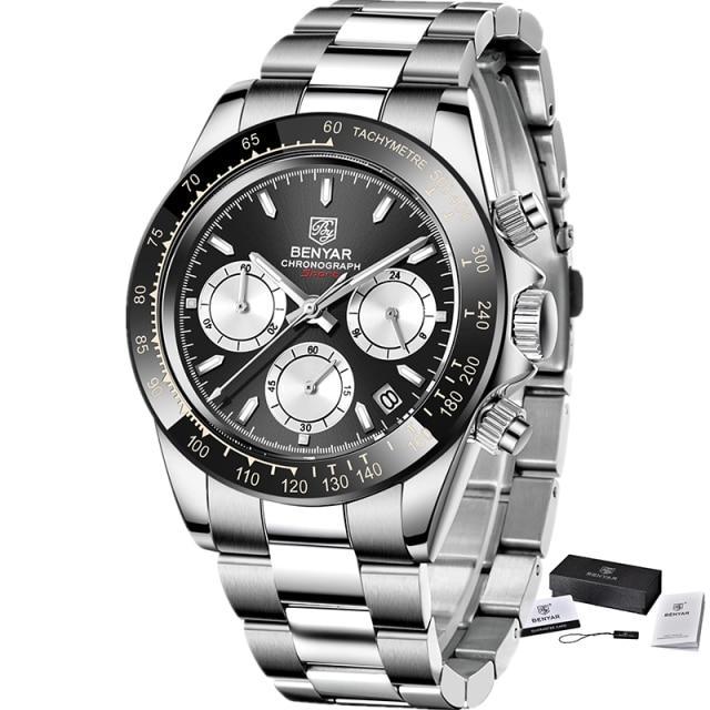 Stainless Steel Sports Men Watch Waterproof Business Chronograph Men Quartz Elegant Design Wristwatches