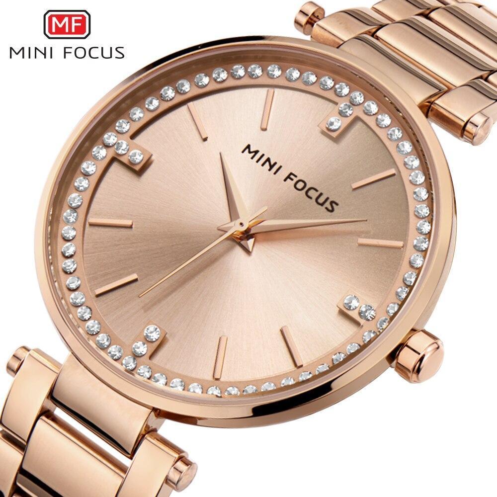 Luxury Crystal Fashion Womens Watch Quartz Analog Waterproof Elegant Stainless Steel Strap Wrist Watch For Women