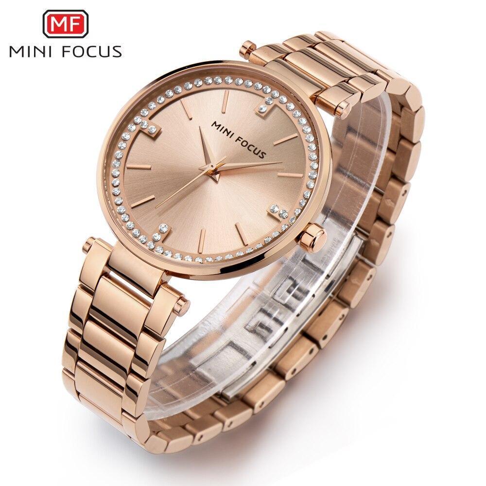 Luxury Crystal Fashion Womens Watch Quartz Analog Waterproof Elegant Stainless Steel Strap Wrist Watch For Women