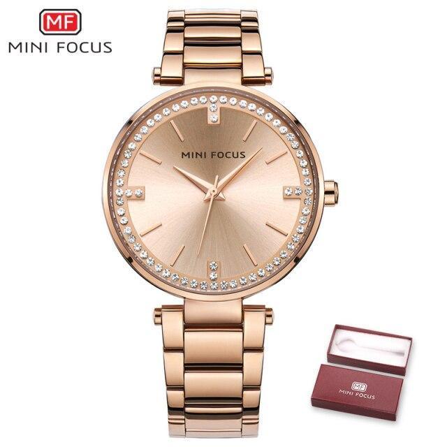 Luxury Crystal Fashion Womens Watch Quartz Analog Waterproof Elegant Stainless Steel Strap Wrist Watch For Women