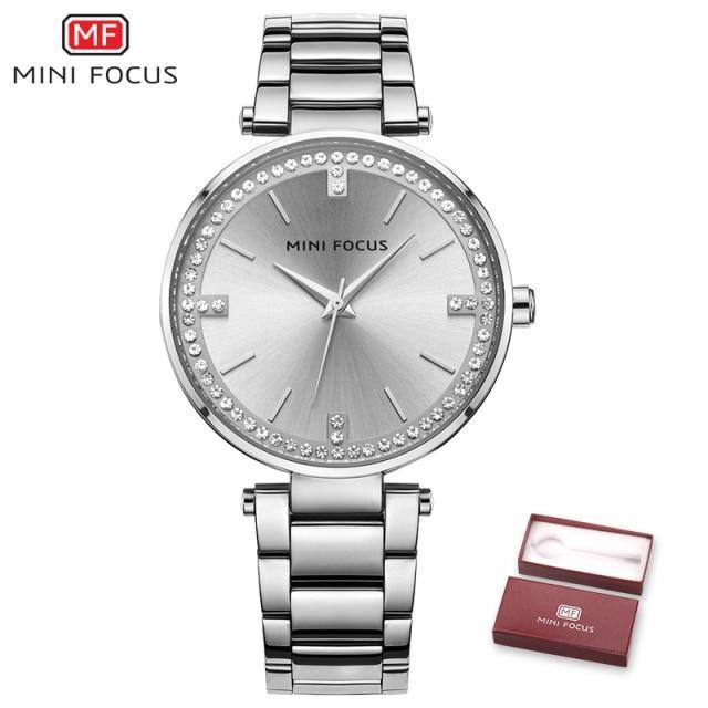 Luxury Crystal Fashion Womens Watch Quartz Analog Waterproof Elegant Stainless Steel Strap Wrist Watch For Women