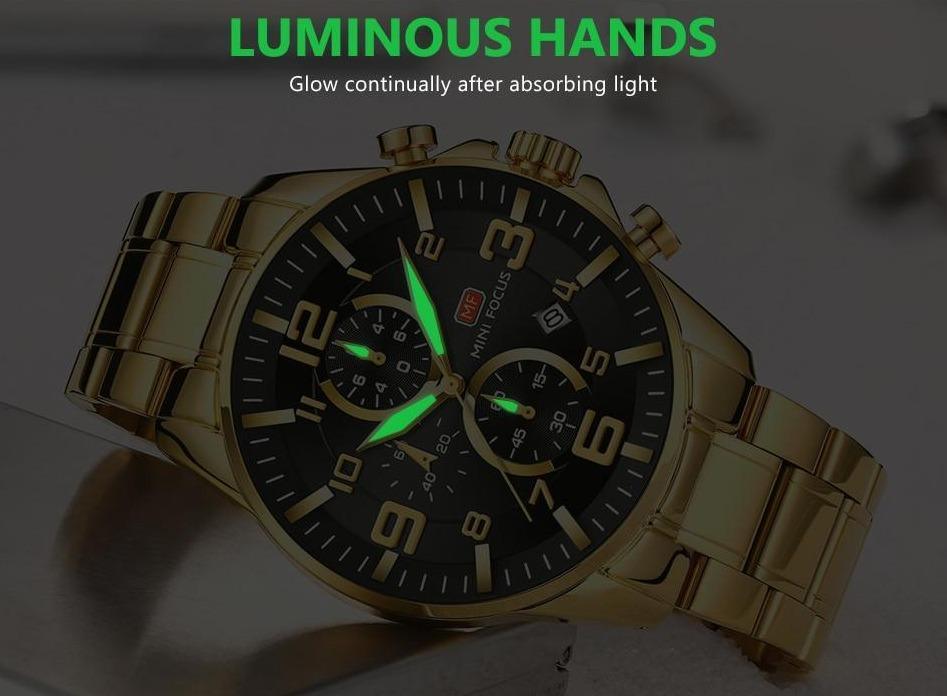 Luxury Gold Mens Watches Elegant Stainsteel Steel Strap Waterproof Sport Analog Quartz Luminous Hands Watch