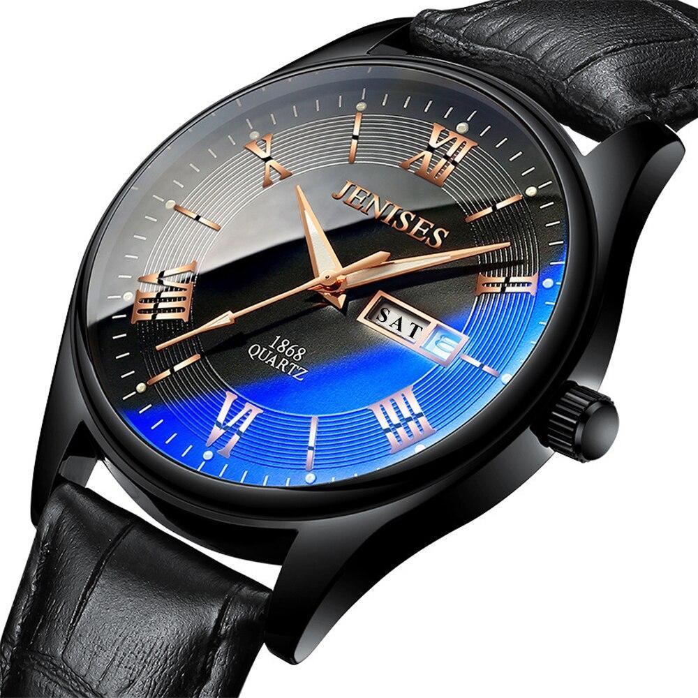 Luxury Black Men Watches Elegant Leather Strap Waterproof And Scratch Resistant Sports Wrist Watch For Mens