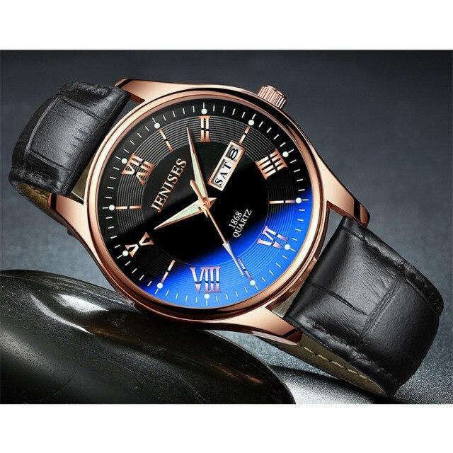 Luxury Black Men Watches Elegant Leather Strap Waterproof And Scratch Resistant Sports Wrist Watch For Mens