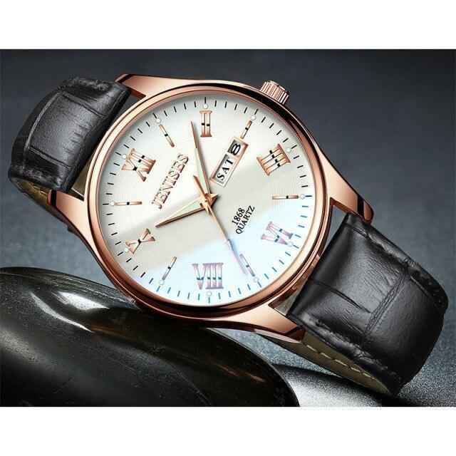 Luxury Black Men Watches Elegant Leather Strap Waterproof And Scratch Resistant Sports Wrist Watch For Mens