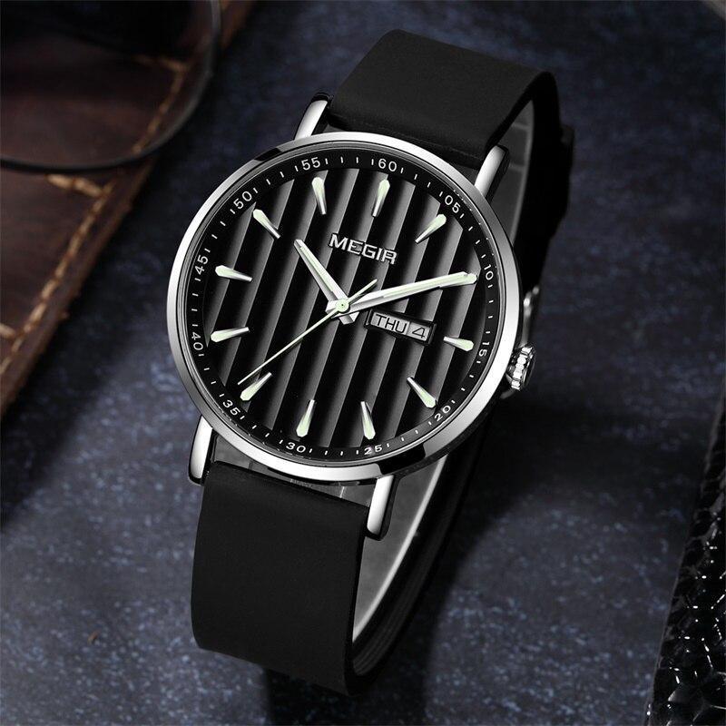 Business Mens Watches Luxury Waterproof Quartz Sport Wristwatches Silicone Strap Classic Black Design