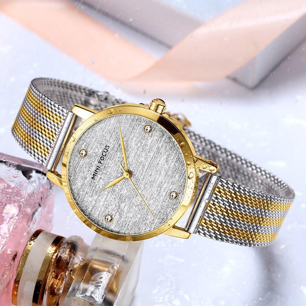 New Women Fashion Watches Luxury Quartz Waterproof Wrist Watch Gold Stainless Steel Mesh Elegant Design For Women