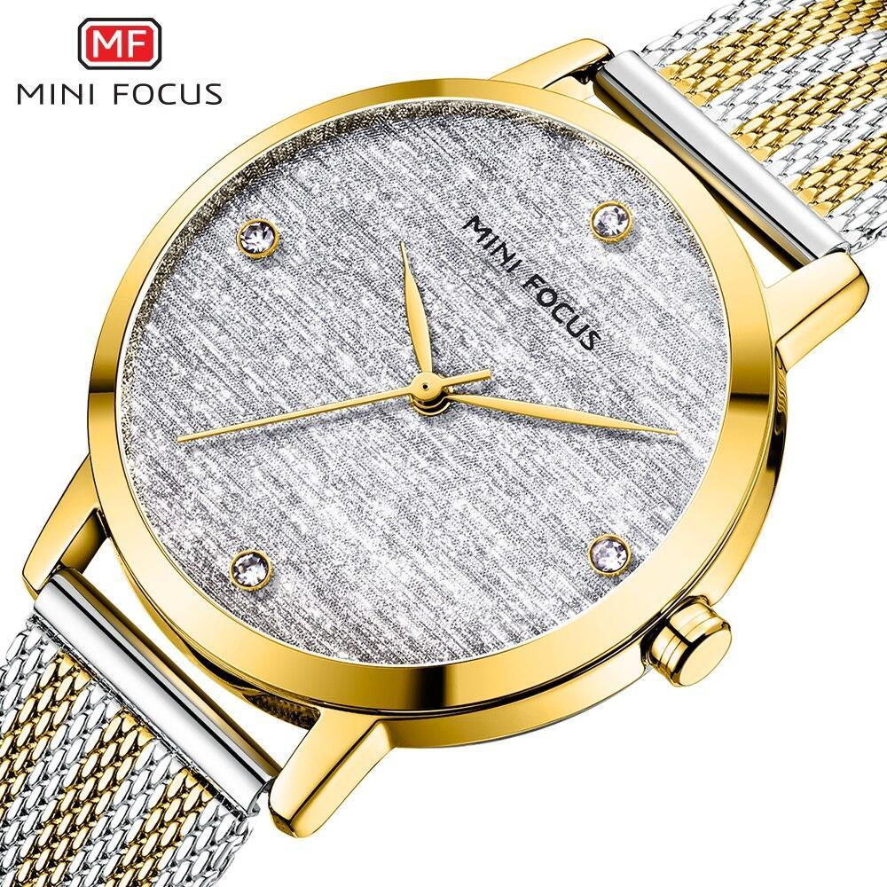 New Women Fashion Watches Luxury Quartz Waterproof Wrist Watch Gold Stainless Steel Mesh Elegant Design For Women