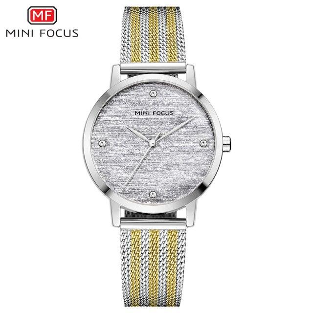 New Women Fashion Watches Luxury Quartz Waterproof Wrist Watch Gold Stainless Steel Mesh Elegant Design For Women