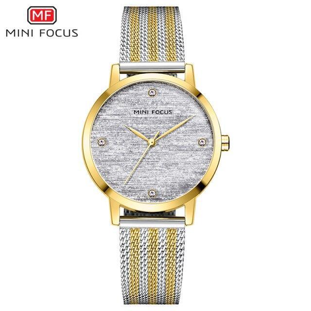 New Women Fashion Watches Luxury Quartz Waterproof Wrist Watch Gold Stainless Steel Mesh Elegant Design For Women