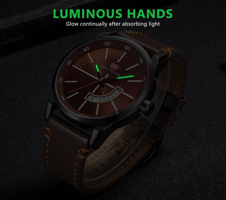 Elegant Black Quartz Men's Watch Fashion Leather Strap Luxury Calendar Design Luminous Analog Unique Design Wristwatches