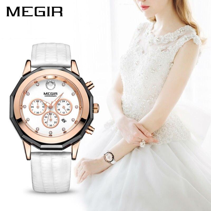 White Luxury New Womens Watch Fashion Leather Strap Shiny Design Waterproof Quartz Luminous Hands Wrist Watch