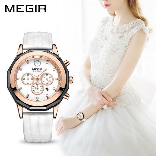 White Luxury New Womens Watch Fashion Leather Strap Shiny Design Waterproof Quartz Luminous Hands Wrist Watch