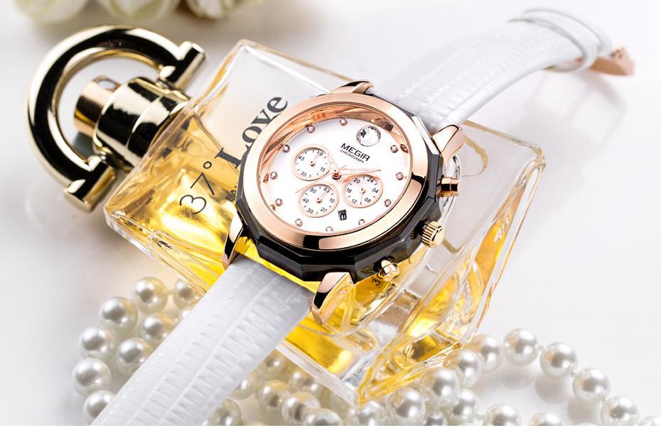 White Luxury New Womens Watch Fashion Leather Strap Shiny Design Waterproof Quartz Luminous Hands Wrist Watch