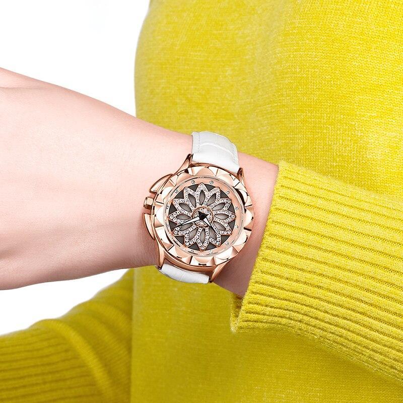 Luxury White Flower Womens Watch Analog Quartz Waterproof Wristwatches Elegant Leather Strap Modern Design