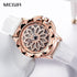 Luxury White Flower Womens Watch Analog Quartz Waterproof Wristwatches Elegant Leather Strap Modern Design