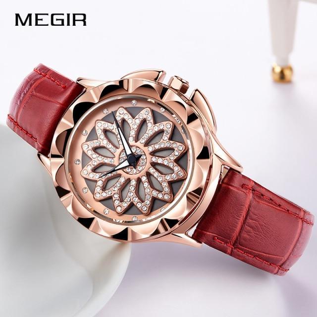 Luxury White Flower Womens Watch Analog Quartz Waterproof Wristwatches Elegant Leather Strap Modern Design