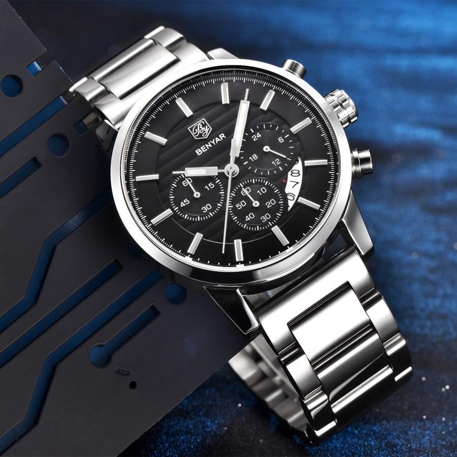 Luxury Steel Sports Men's Watches Business Design Leather Band Wrist Watch Military Quartz