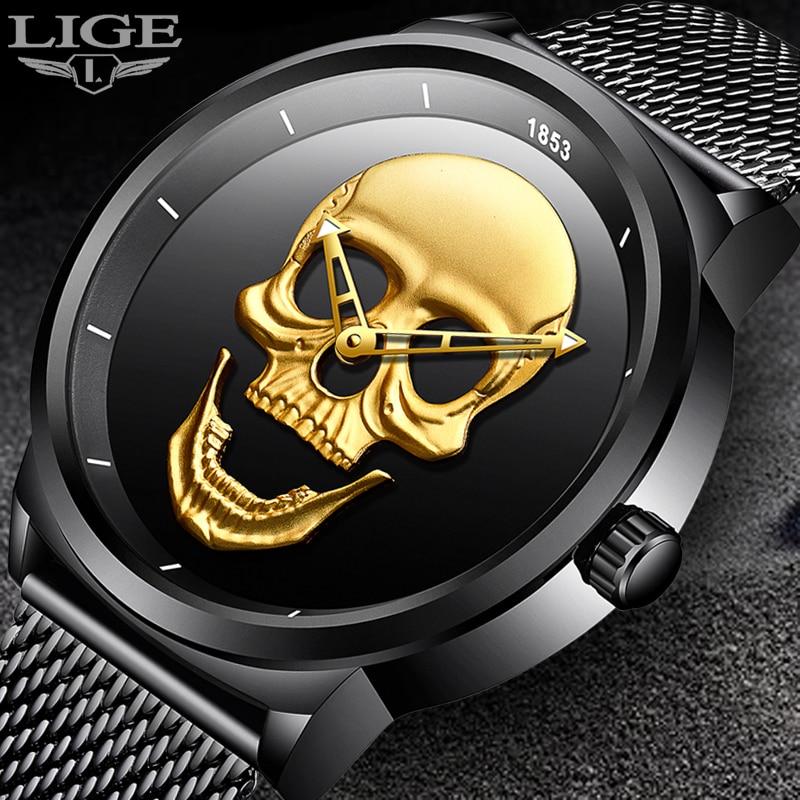 Men's Waterproof Stainless Steel Watch  3D Skull And Fluorescent Hands Unique Design Perfect Gift