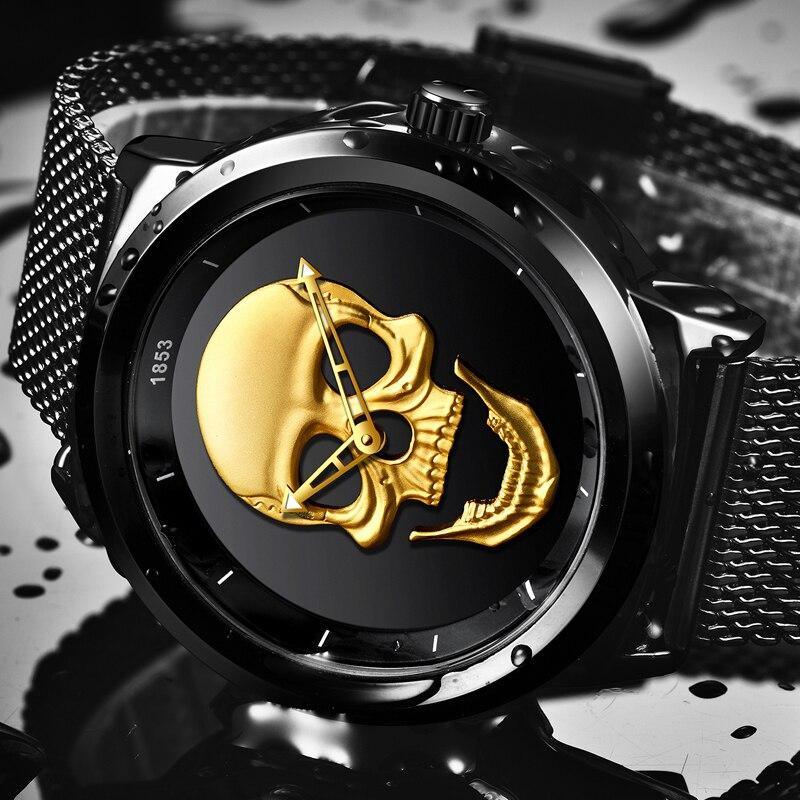 Men's Waterproof Stainless Steel Watch  3D Skull And Fluorescent Hands Unique Design Perfect Gift