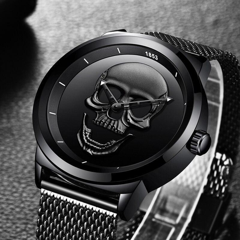 Men's Waterproof Stainless Steel Watch  3D Skull And Fluorescent Hands Unique Design Perfect Gift