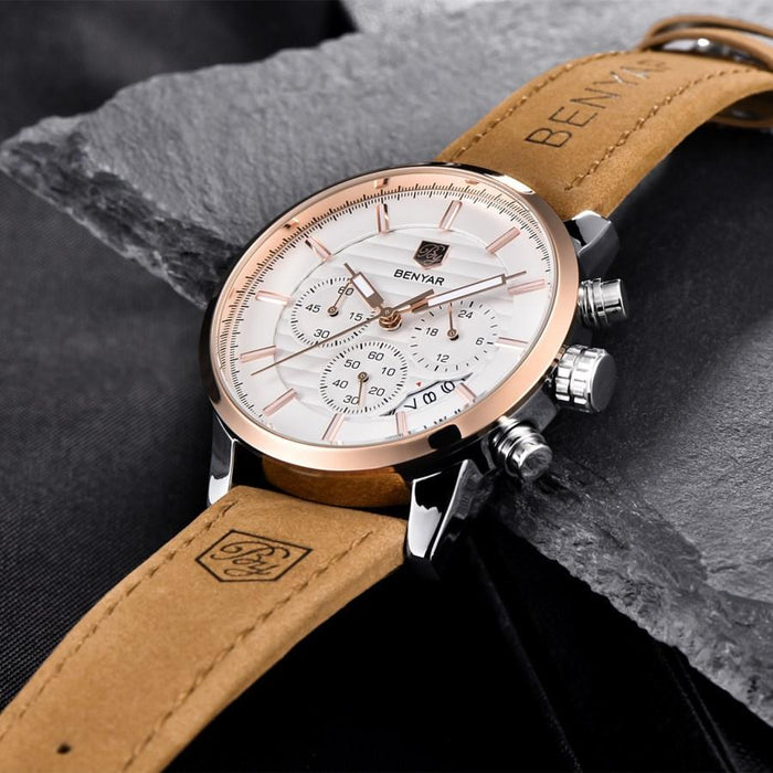 New Luxury Men Watches Chronograph Sports Watches Waterproof Casual Sport Leather Strap Quartz Men's Wrist Watch