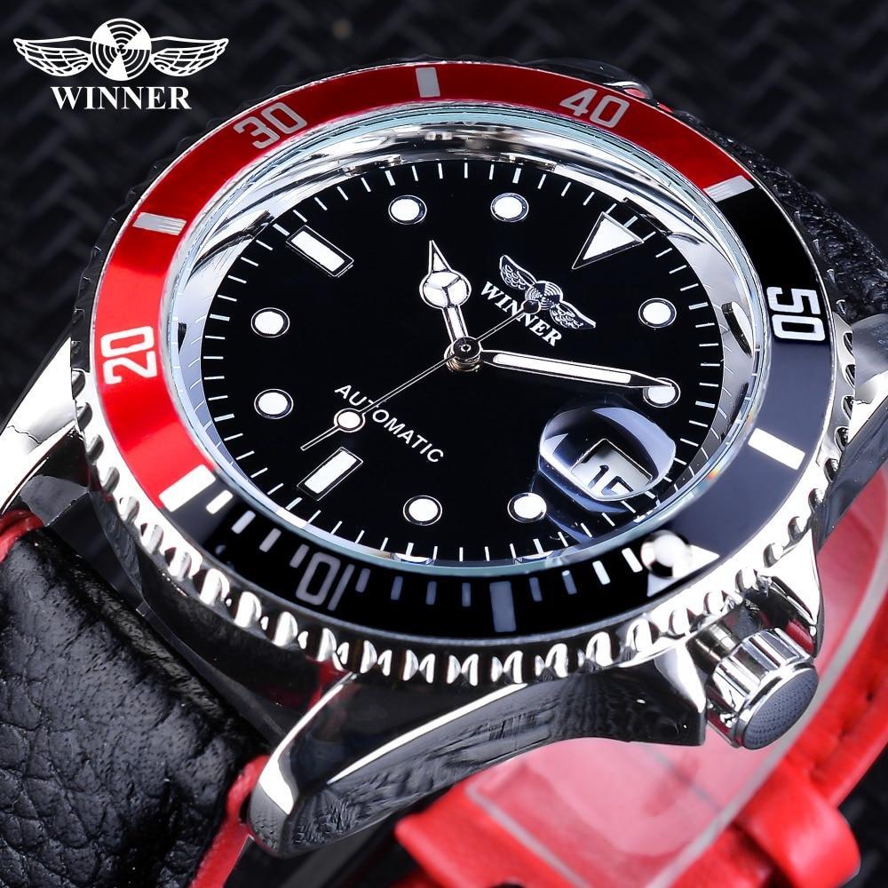 2021 Fashion Black Red Sport Mens Watches Luxury Luminous Hands Watch Elegant Leather Strap Design