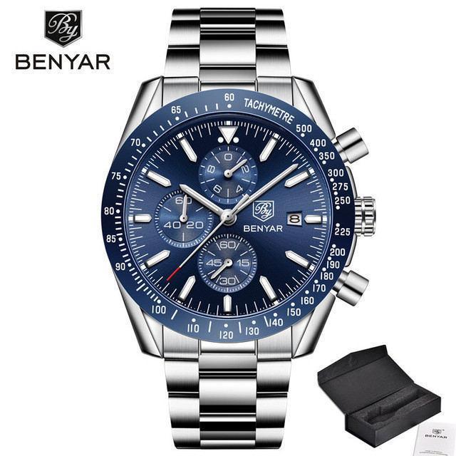 New 2021 Men Silver Blue Watch Business Analog Chronogragh Full Steel Luxury Casual Male Waterproof Sports Design Watches