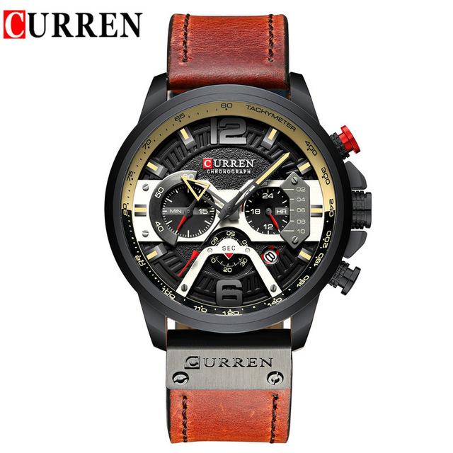 Men's Sports Waterproof Watch With Leather Belts, Chronometers And Large Numbers Details Luxury Watches Unique Design Excellent Gift