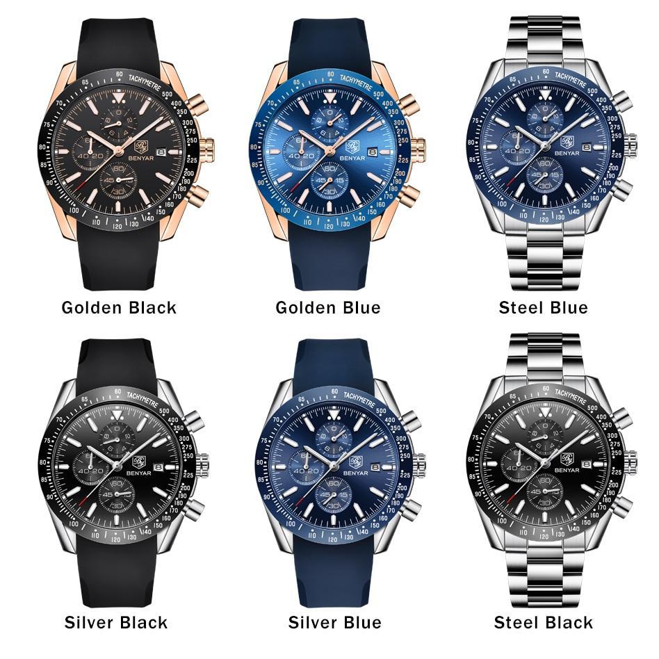 Casual Men's Watches Chronograph Modern Analog Quartz Waterproof Sports Watches Rubber Strap Business Wrist Watches For Men