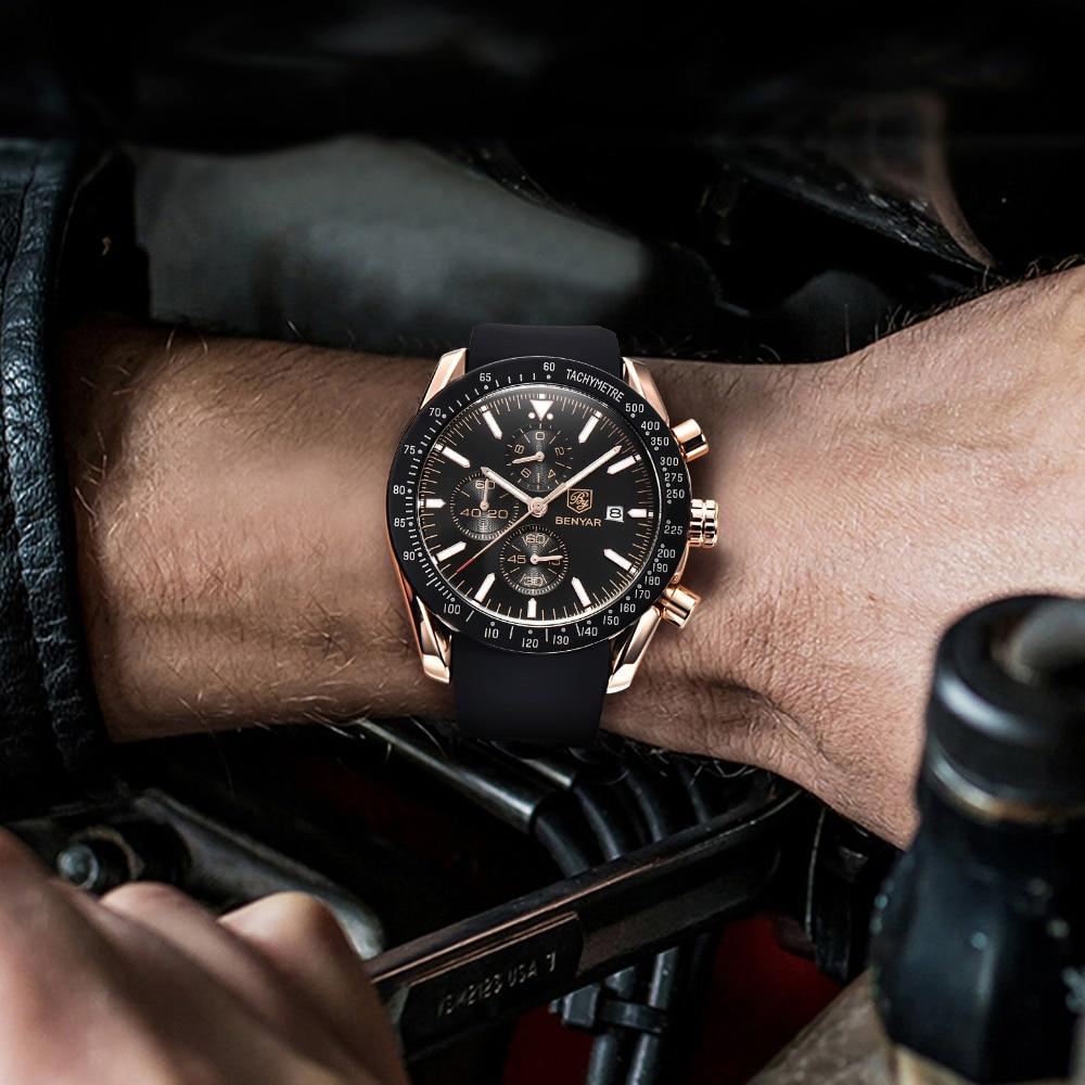 Casual Men's Watches Chronograph Modern Analog Quartz Waterproof Sports Watches Rubber Strap Business Wrist Watches For Men